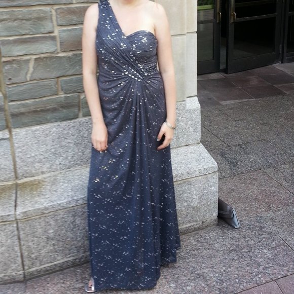 Cachet Gunmetal Floorlength Dress One Shoulder - Picture 1 of 9